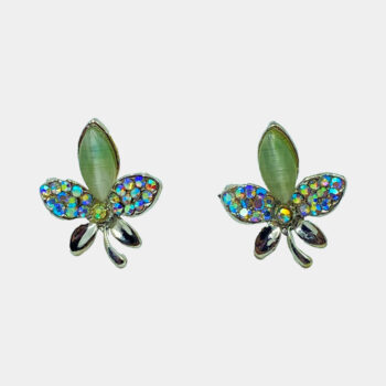 Stylish Floral Crystal Pearl Stud Earrings