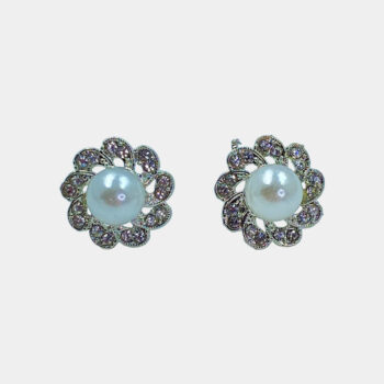 Silver-Plated Zircon Floral Stud Earrings