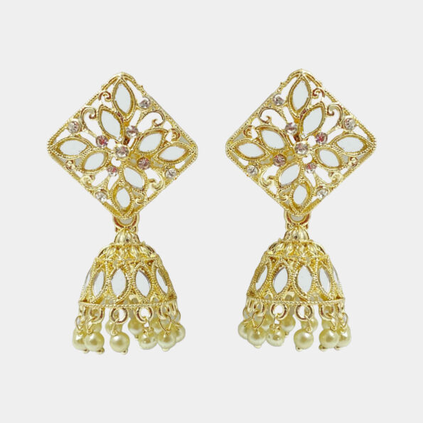 MilePearl Kundan Pearl Jhumka Earrings for Women & Girls (ERKD00025WH)