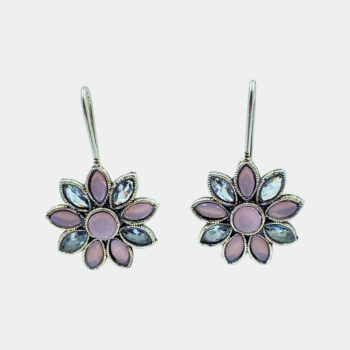 MilePearl Oxidized Flower Hook Pink Dangle Earrings with Antique Finish for Women & Girls