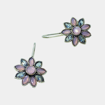 MilePearl Oxidized Flower Hook Pink Dangle Earrings with Antique Finish for Women & Girls