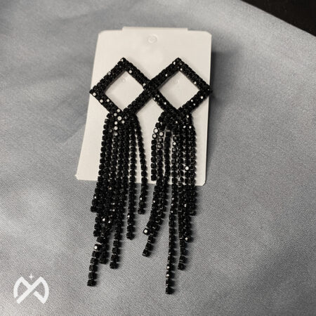 Diamond Shape Long Stylish Black Tassel Earrings for Women and Girls