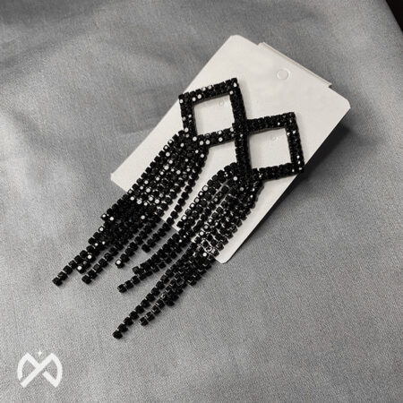 Diamond Shape Long Stylish Black Tassel Earrings for Women and Girls