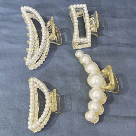 Elegant White Faux Pearl Decor Strong Hold Hair Claw Clips