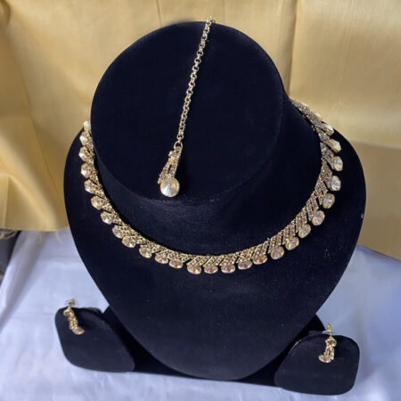 Gold Tone Zircon Pearls Contemporary Necklace Set