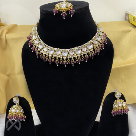 Kundan Meenakari Pearl Choker Necklace Set