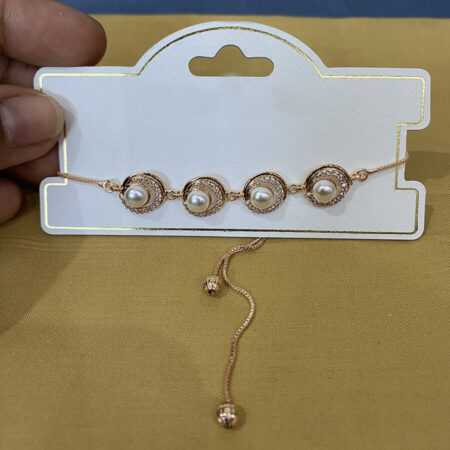 Rose Gold Circles with Pearl and Rhinestone Bracelet