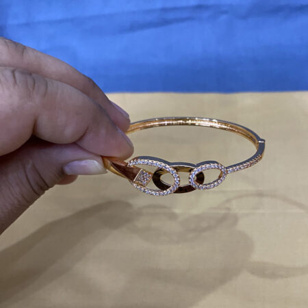 Rose Gold Plated Openable Bangle Type Bracelet American Diamond