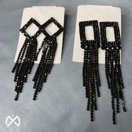 Set of 2 Black Long Tassel Stylish Drop Earrings for Women and Girls