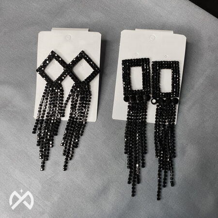 Set of 2 Black Long Tassel Stylish Drop Earrings for Women and Girls