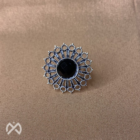 Silver Oxidised Adjustable Cocktail Ring - Black