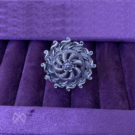 Silver Oxidised Toned Adjustable Swirl Statement Ring