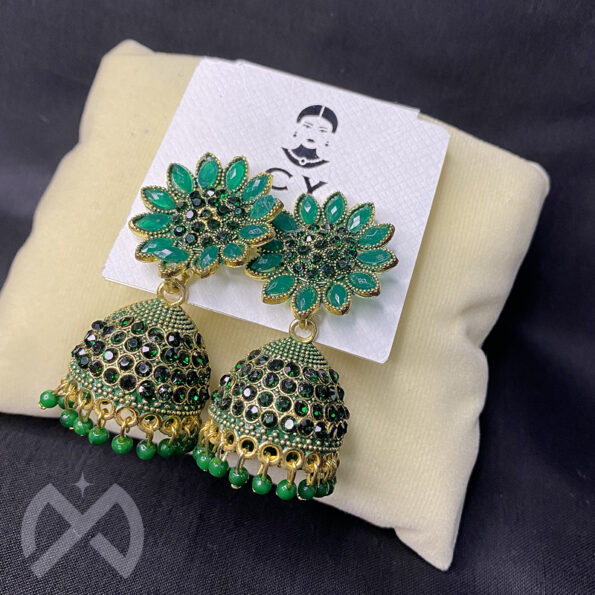 Trendy Floral Design Jhumka Earring Beads Alloy Dartmouth Green for Women