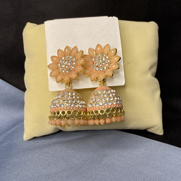 Trendy Floral Design Jhumka Earring Beads Alloy Peach for Women