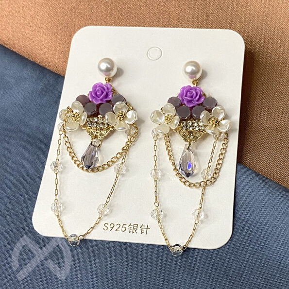 Zerong Crystal Drop Purple Earrings and Accessory for Women and Girls