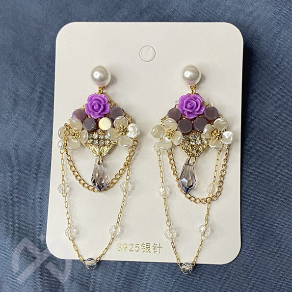 Zerong Crystal Drop Purple Earrings and Accessory for Girls