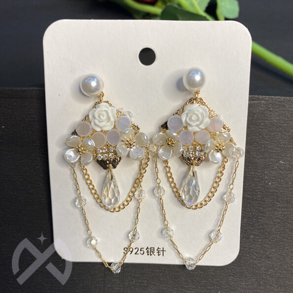 Zerong Crystal Drop White Earrings and Accessory for Women and Girls