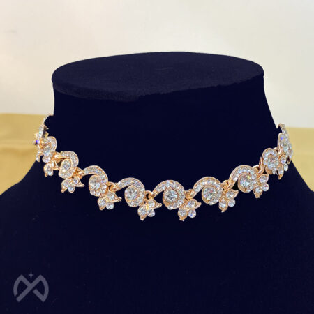 Zircon Rose Gold Plated Floral Alloy Choker Necklace Set